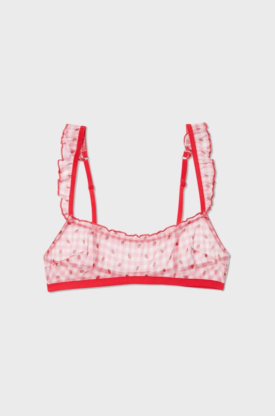Strawberry and gingham print bralette;${refinementColor}