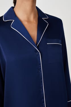 Striped Satin Pajama Shirt;${refinementColor}