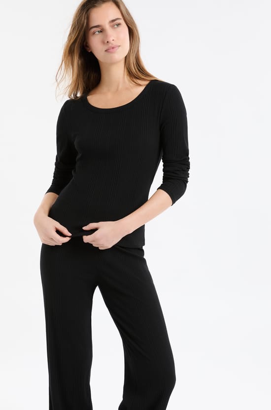 T-shirt manches longues en coton côtelé;${refinementColor}