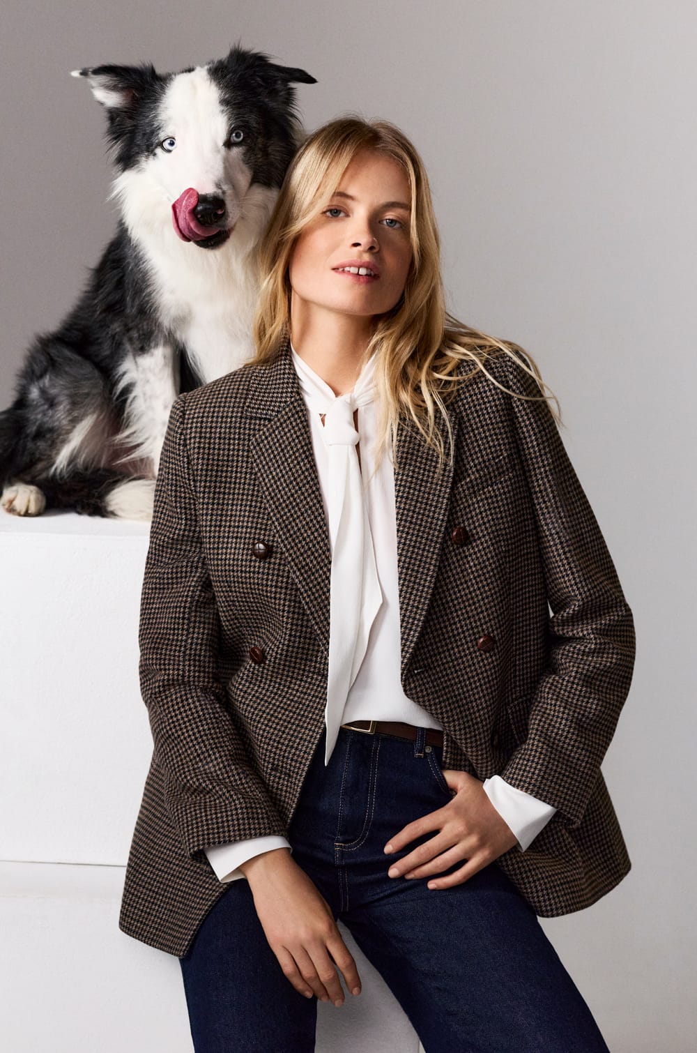 Checkered Blazer Jacket;${refinementColor}