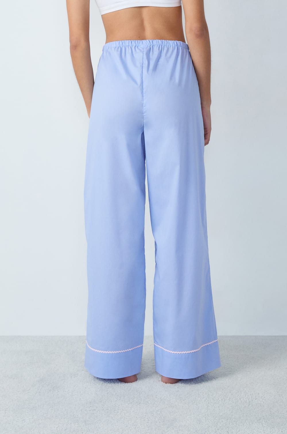 Cotton Pyjama Trousers with Flared Cut;${refinementColor}