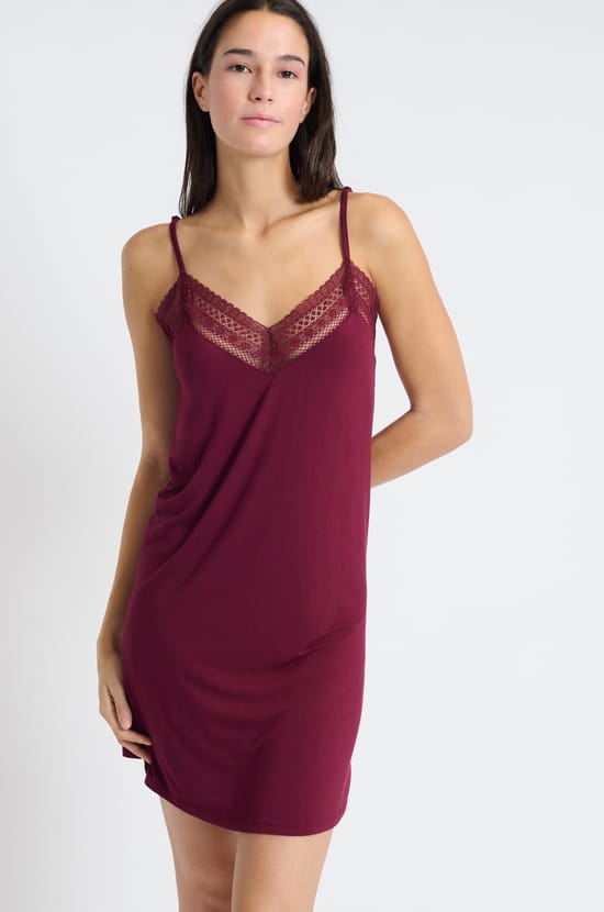 Lace Neckline Nightdress;${refinementColor}