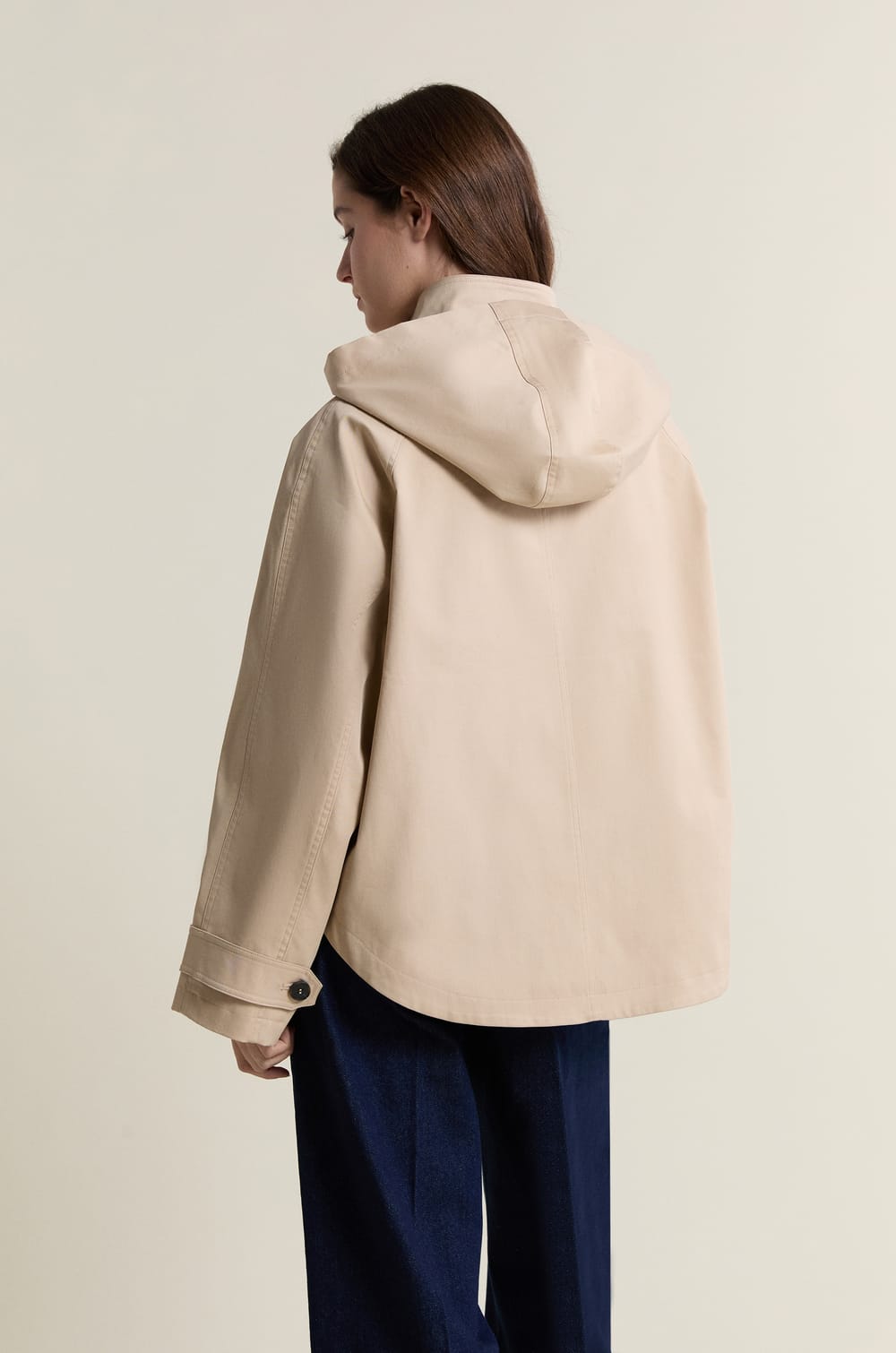 Hooded Trench Coat with Cotton;${refinementColor}