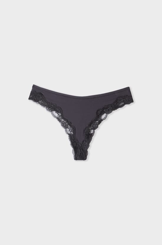 Tanga en microfibre et dentelle;${refinementColor}