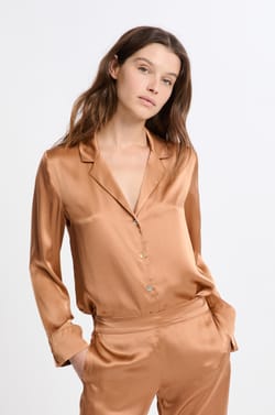 Chemise de pyjama manches longues en soie;${refinementColor}