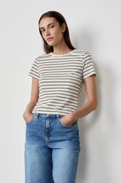 Playera de algodón a rayas de manga corta;${refinementColor}