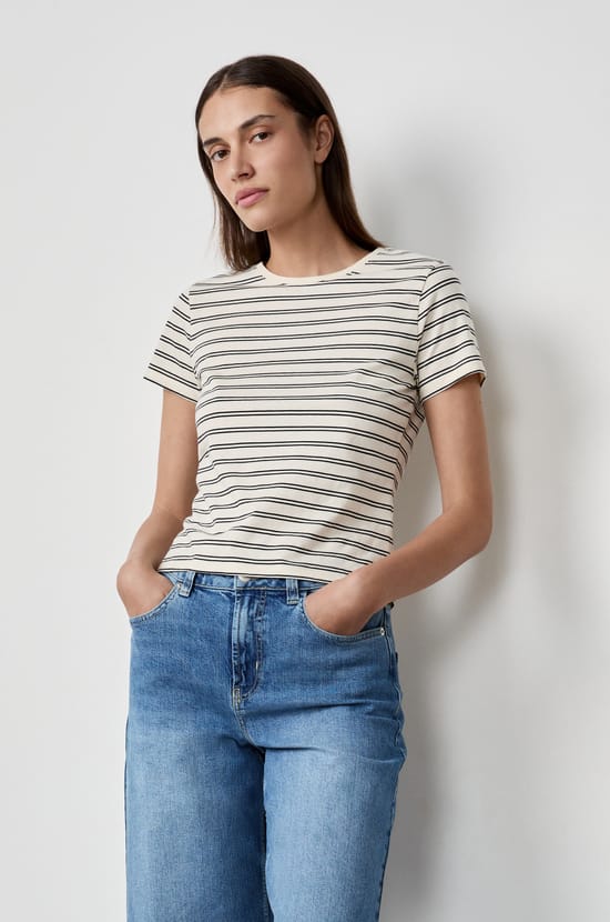 Short-sleeved striped cotton T-shirt;${refinementColor}