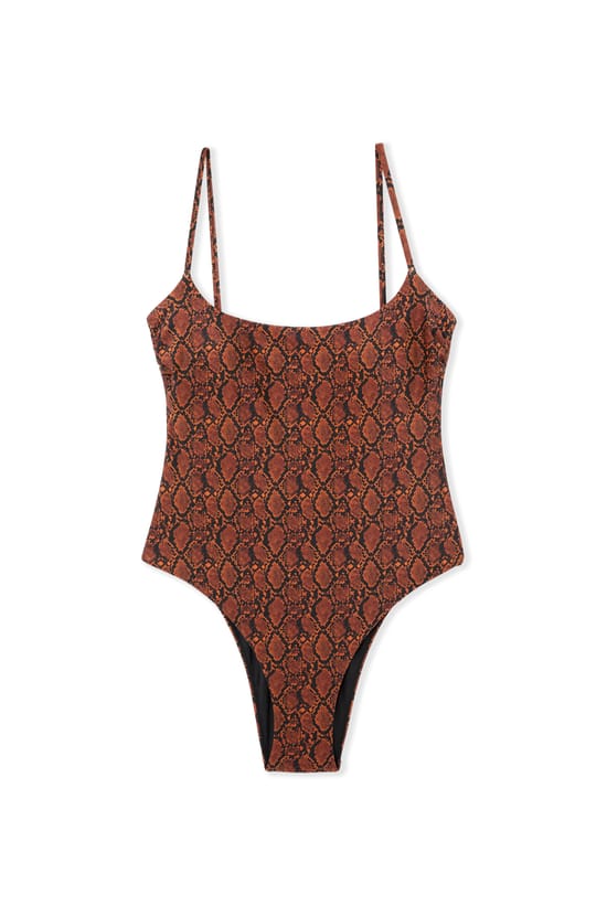 One-Piece Swimsuit with Python Print and Jewel Detail;${refinementColor}