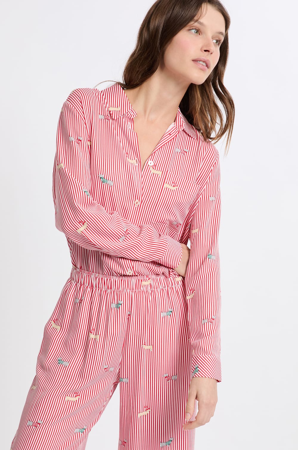 Patterned Pajama Shirt;${refinementColor}