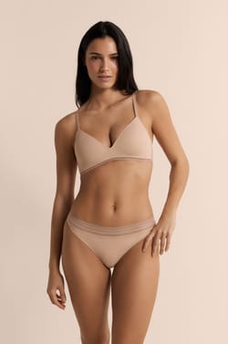 Wireless Triangle Bra with Lace Details;${refinementColor}