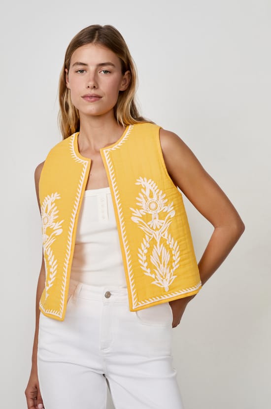 Embroidered Sleeveless Cardigan;${refinementColor}