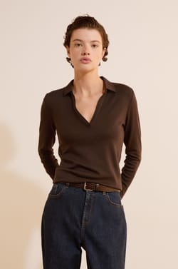 T-shirt col polo avec coton modal;${refinementColor}