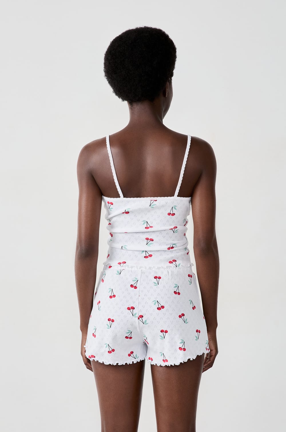 Short en coton en pointelle imprimé cerises;${refinementColor}