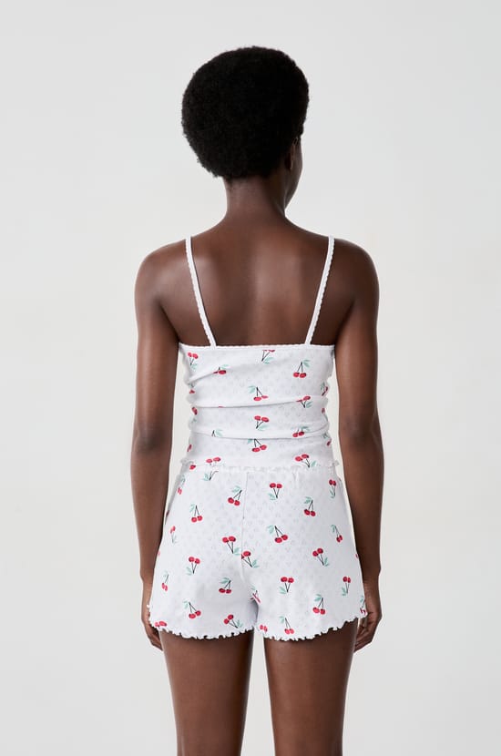 Cherry print pointelle cotton shorts;${refinementColor}