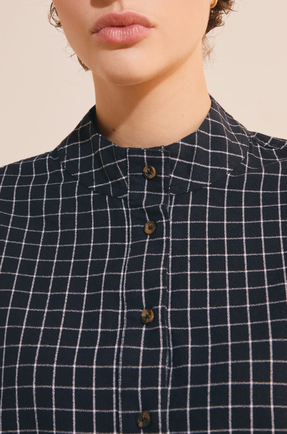Chemise courte &agrave; carreaux en coton;${refinementColor}