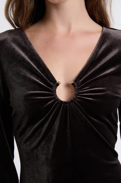 Long-Sleeve Velvet Dress With Ring Detail;${refinementColor}