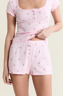 Short de pyjama &agrave; motifs en coton en pointelle;${refinementColor}