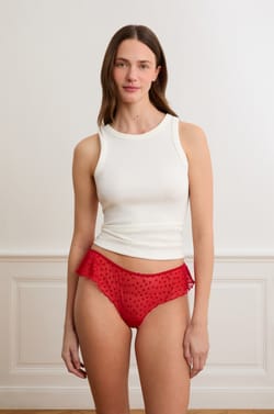 Panty culotte de tul flocado con motivos de corazones;${refinementColor}