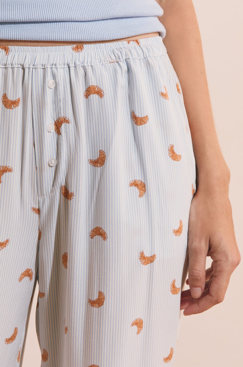Pyjama Trousers with Croissant Print;${refinementColor}