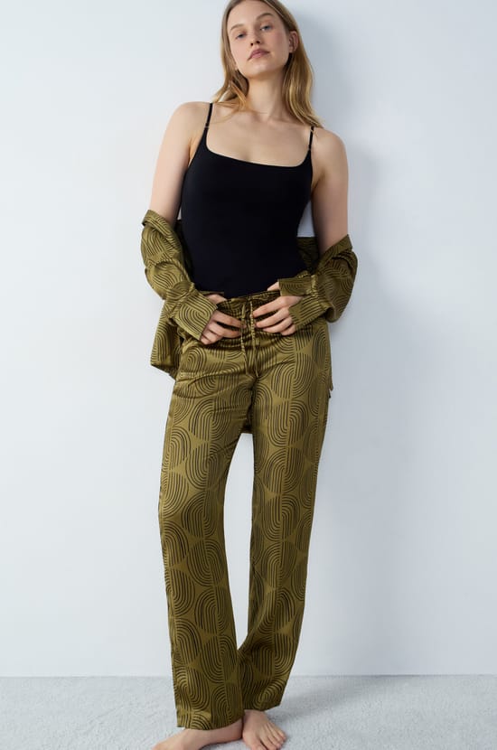 Smooth Pyjama Trousers with Patterns;${refinementColor}