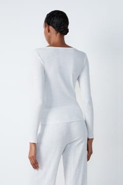 Long-sleeved ribbed cotton pyjama T-shirt;${refinementColor}
