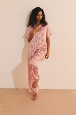Pantalon satin&eacute; &agrave; rayures;${refinementColor}