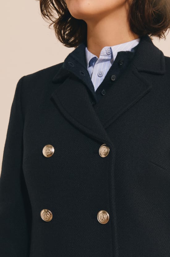 Manteau crois&eacute; court avec laine;${refinementColor}