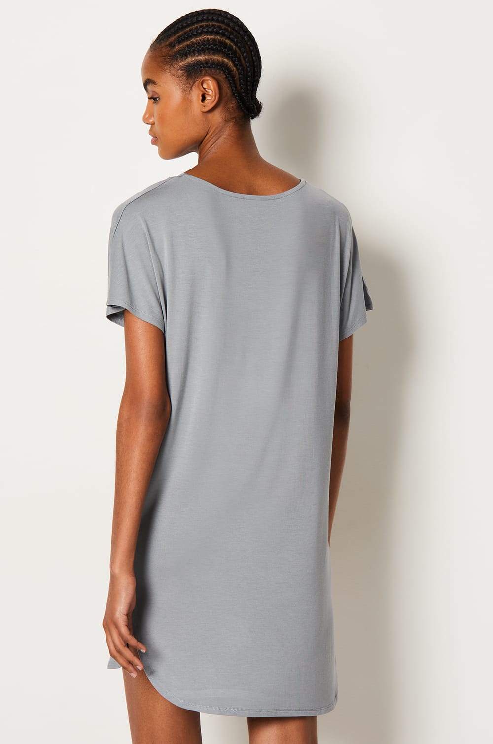 Modal nightshirt with lace neckline;${refinementColor}