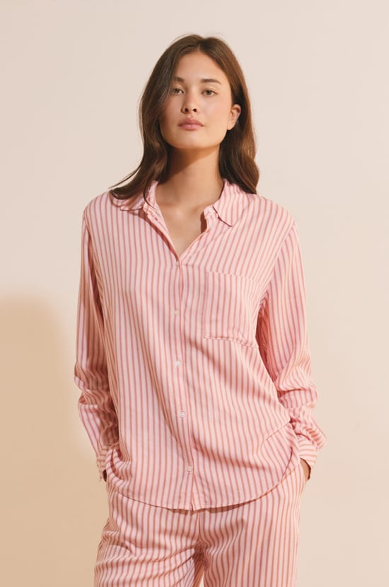 Chemise de pyjama &agrave; rayures;${refinementColor}