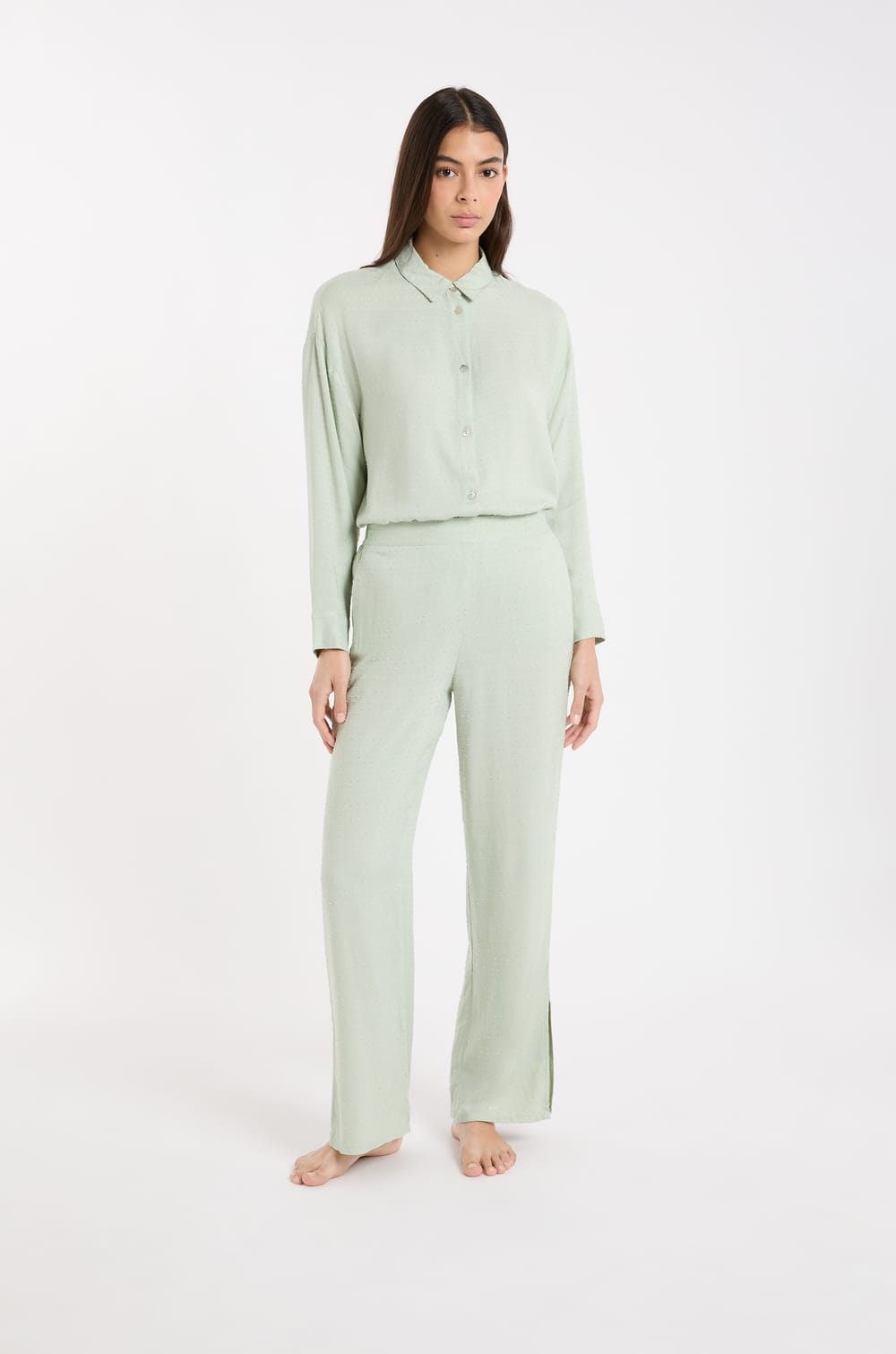 Pantalon de pyjama satin&eacute;;${refinementColor}