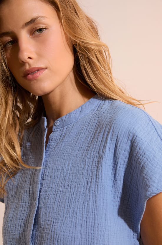 Cotton Gauze Pyjama Shirt;${refinementColor}