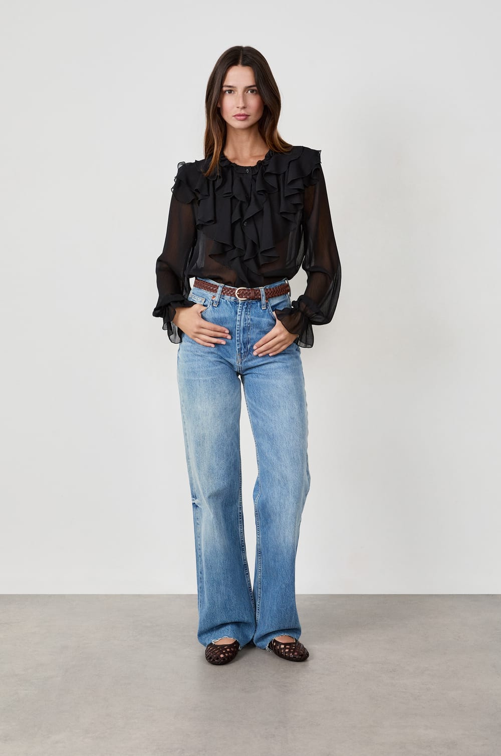 Blouse with Ruffled Collar;${refinementColor}