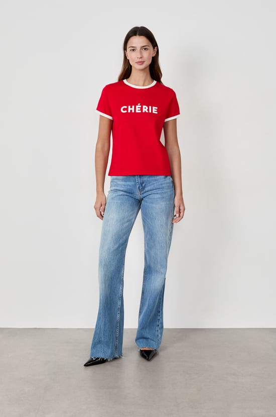 Short-sleeved T-shirt with "Chérie" print;${refinementColor}