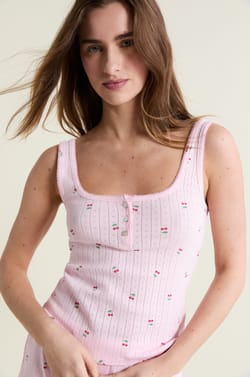 D&eacute;bardeur de pyjama &agrave; motifs en coton en pointelle;${refinementColor}