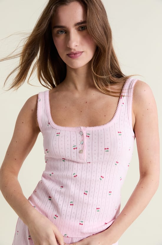 D&eacute;bardeur de pyjama &agrave; motifs en coton en pointelle;${refinementColor}