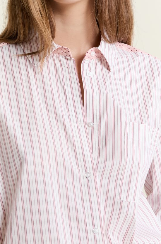 Chemise de pyjama &agrave; rayures avec coton;${refinementColor}