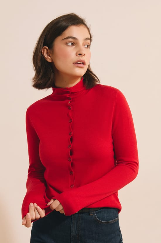 Cardigan &agrave; col montant avec laine;${refinementColor}