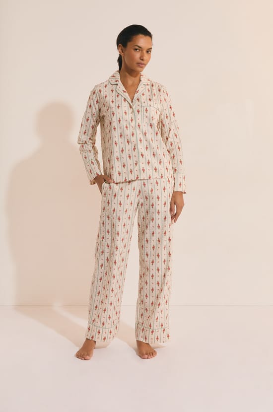Pantalon de pyjama &agrave; motifs fleuris en coton;${refinementColor}