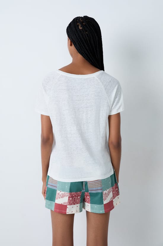 Short-sleeved T-shirt 100% linen;${refinementColor}