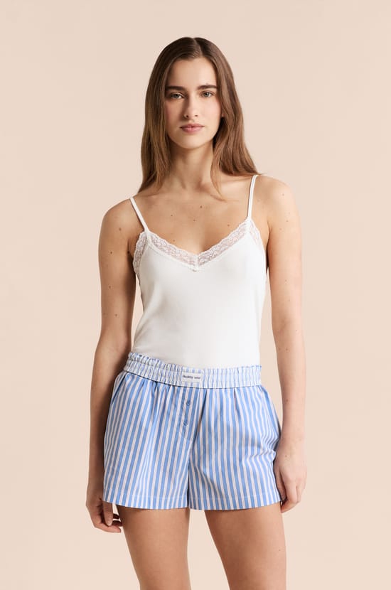 Striped Pyjama Shorts with Cotton;${refinementColor}