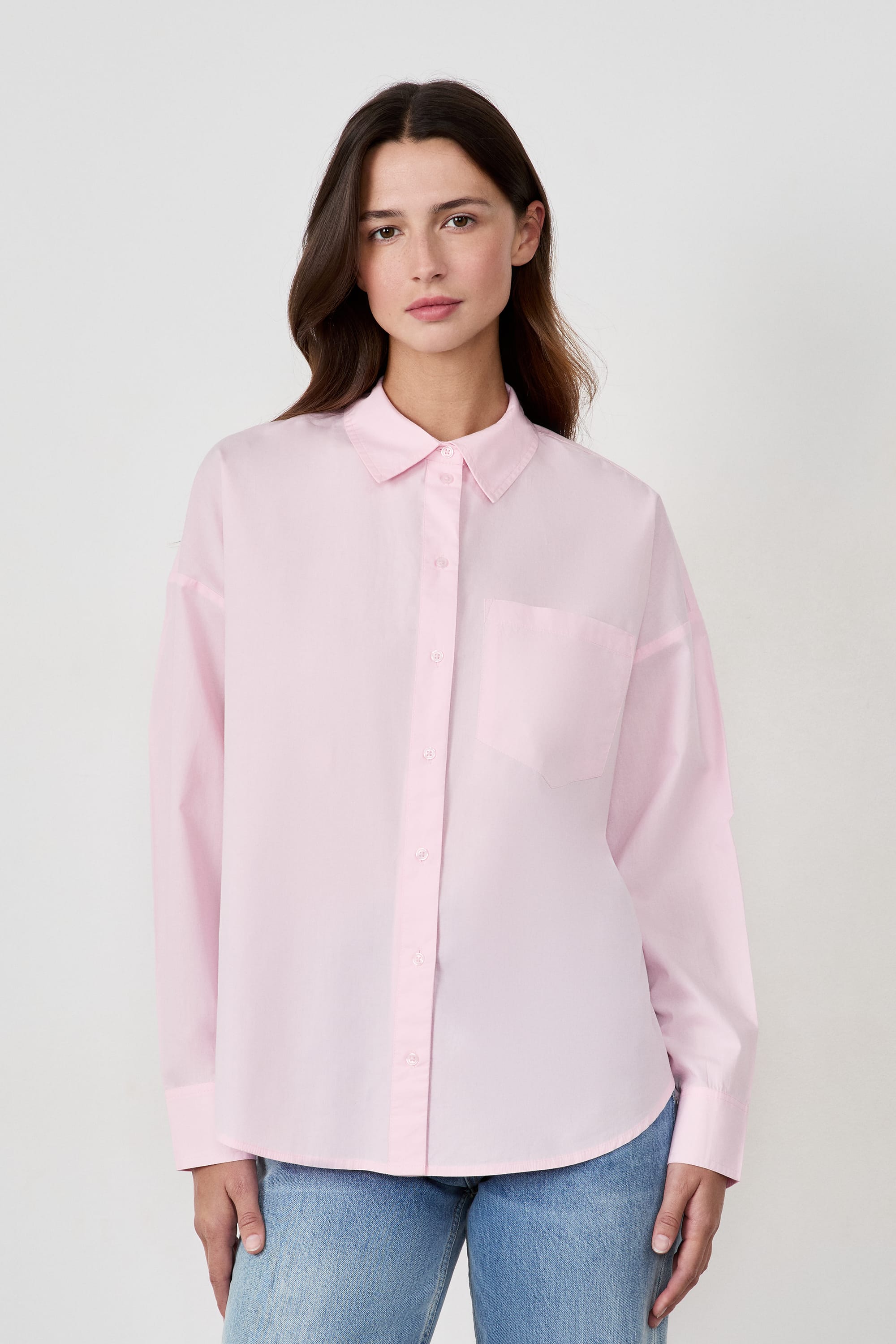 Long-sleeved poplin shirt - ELEANOR - ROSE POUDRE - ETAM