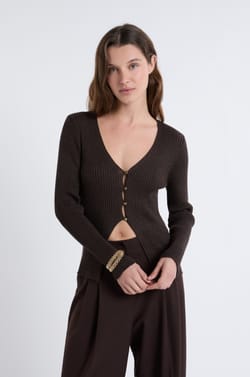 Iridescent Cardigan with Golden Buttons;${refinementColor}