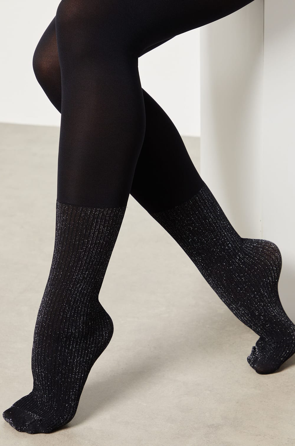 Fashion tights with sock effect;${refinementColor}