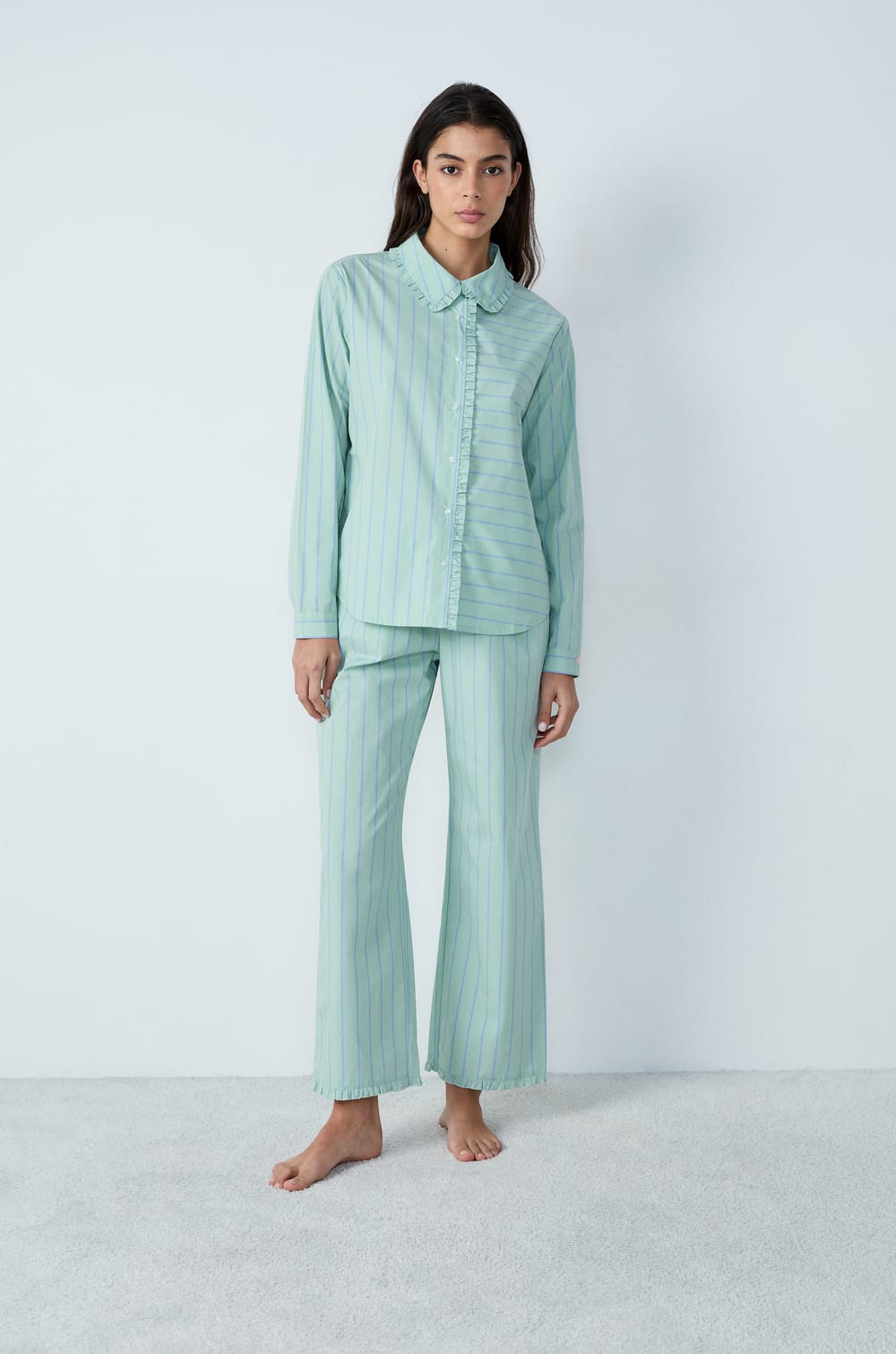 Cotton Striped Pyjama Shirt;${refinementColor}