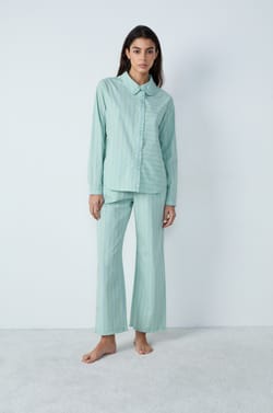 Cotton Striped Pyjama Shirt;${refinementColor}