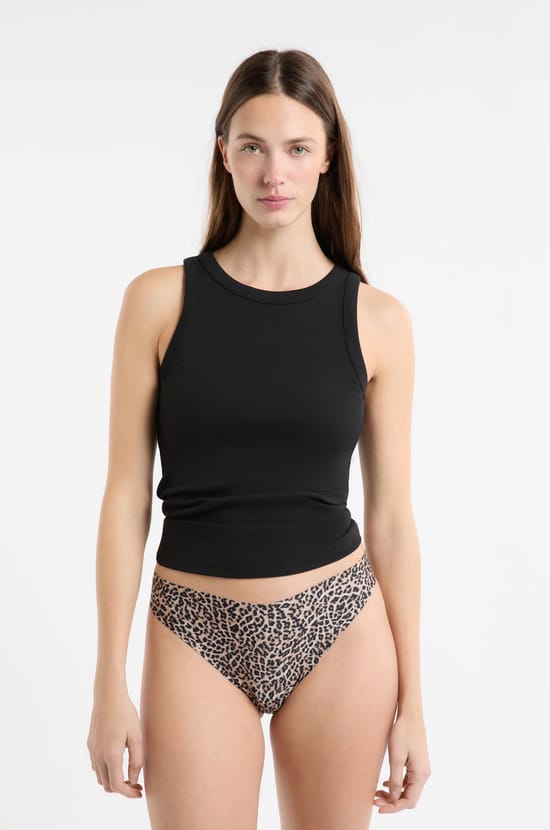 Tanga en microfibre sans couture à motifs léopard;${refinementColor}