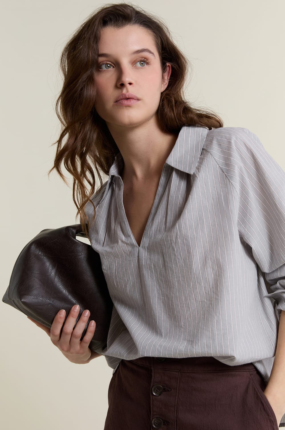 Blouse &agrave; rayures en coton;${refinementColor}