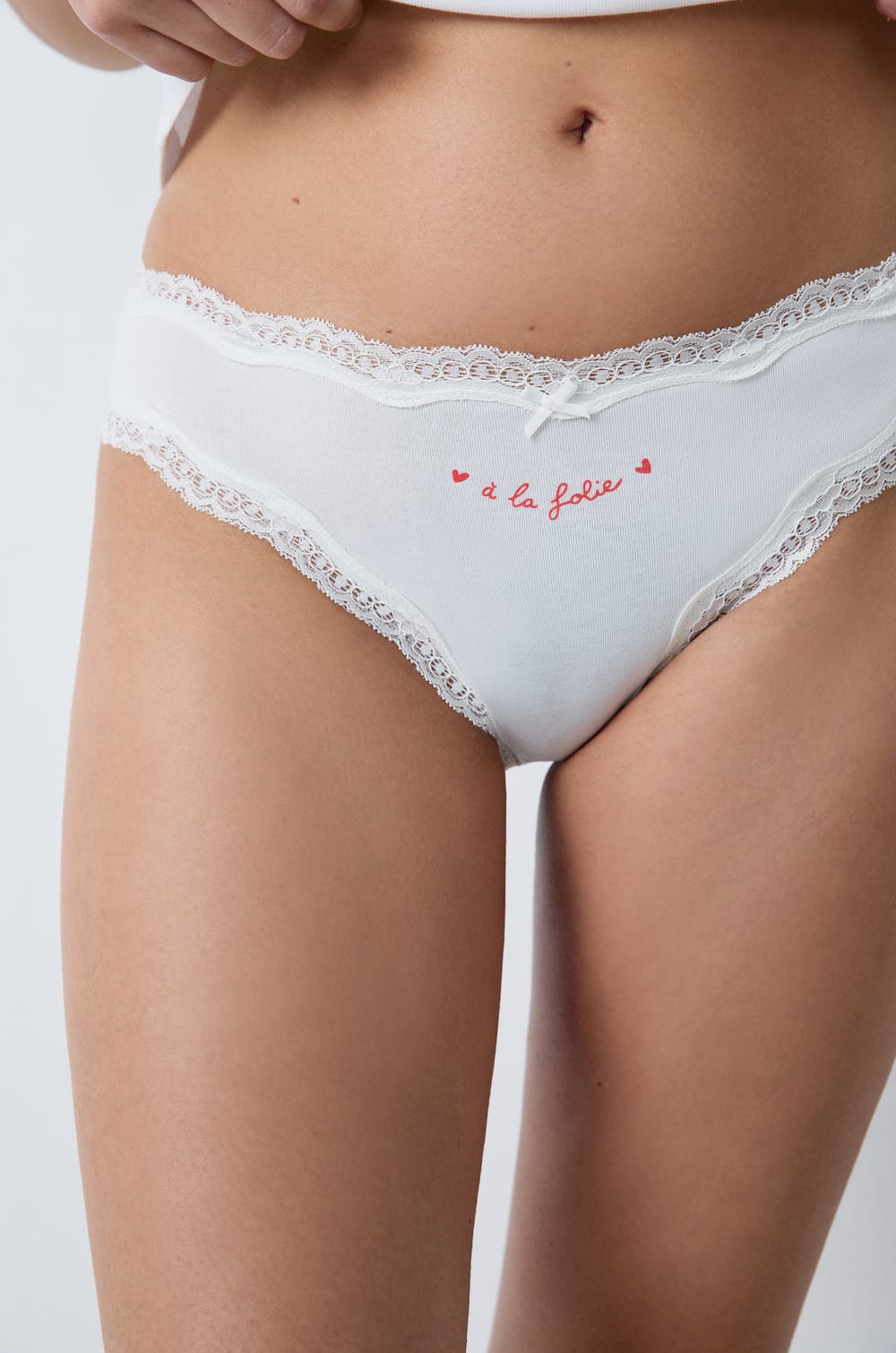 Packde 3 braguitas de algodón y encaje;${refinementColor}
