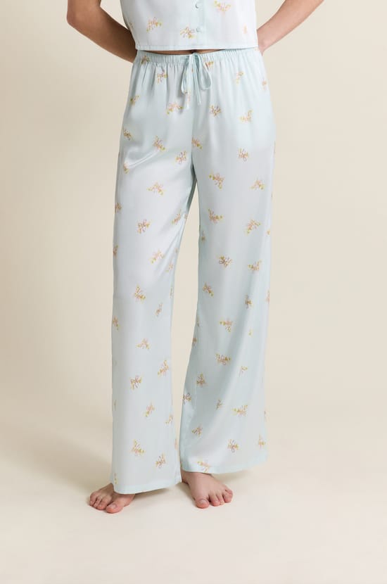 Pantalon de pyjama satin&eacute; &agrave; motifs;${refinementColor}