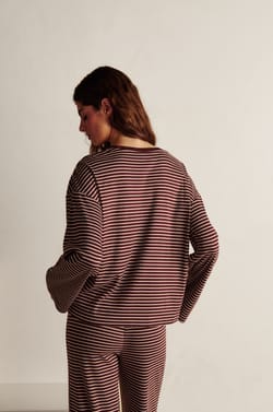 Sweatshirt de pyjama &agrave; rayures;${refinementColor}